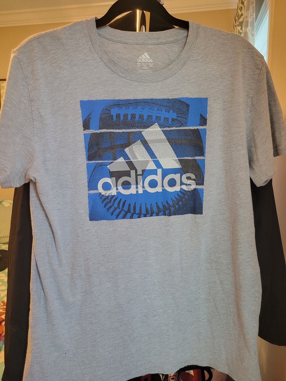 Adidas Gray Graphic Logo Tee with Blue Print